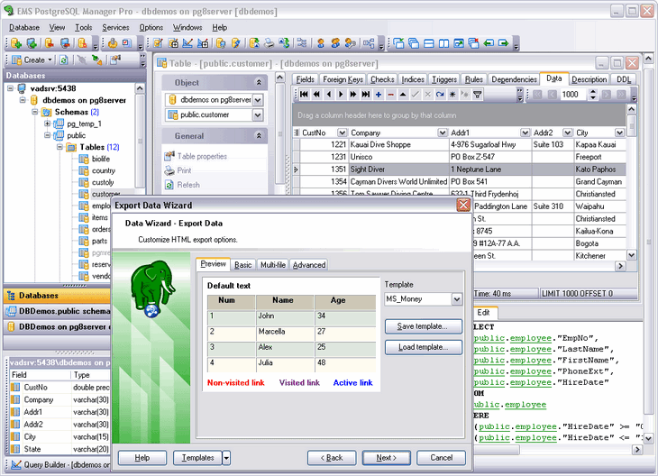 Screenshot of EMS SQL Manager 2005 for PostgreSQL