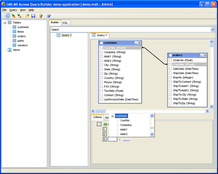 Powerful VCL component suite for visual SQL query building