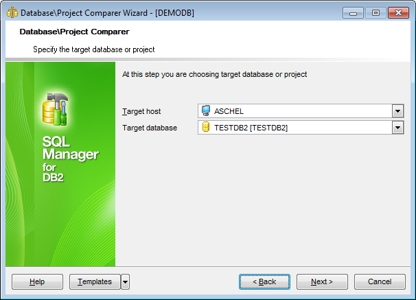 Database Comparer Wizard - Specify the target database