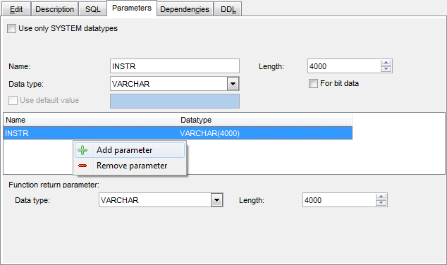 Function Editor - Managing parameters