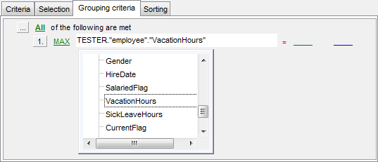 Query Builder - Setting grouping criteria