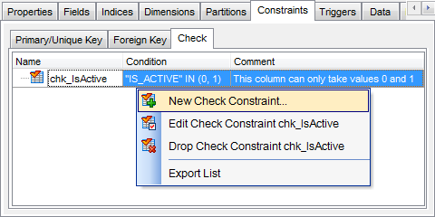 Table Editor - Constraints - Checks