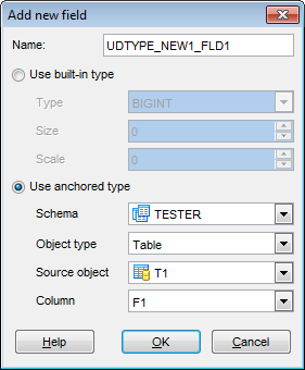 UD Type Editor - Editing Row UD Type definition - Field Editor
