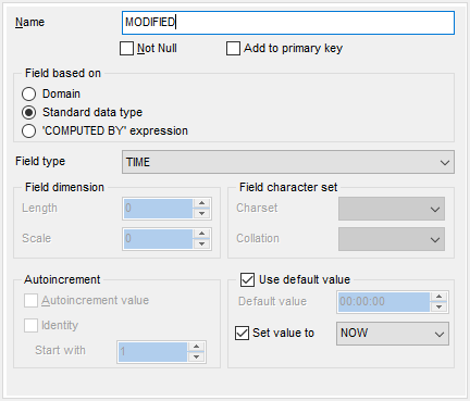 Tables - Field Editor - Standard data type options