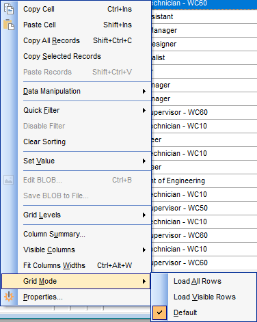 Data View - Grid View - Using the context menu