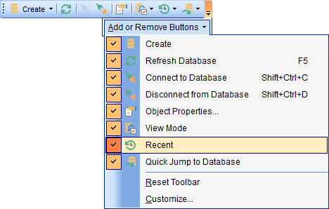 DB Explorer - Configuring DB Explorer - Toolbar