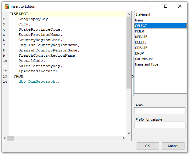 DB Explorer - Insert to Editor