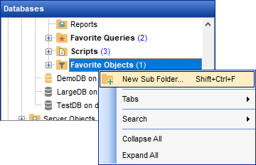 DB Explorer - Managing projects - New Subfolder