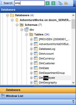 DB Explorer - Search Panel