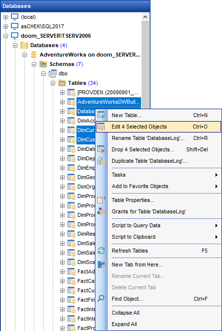 DB Explorer - Selecting multiple objects