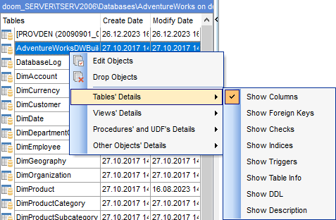 DB Explorer - SQL Assistant - Object details