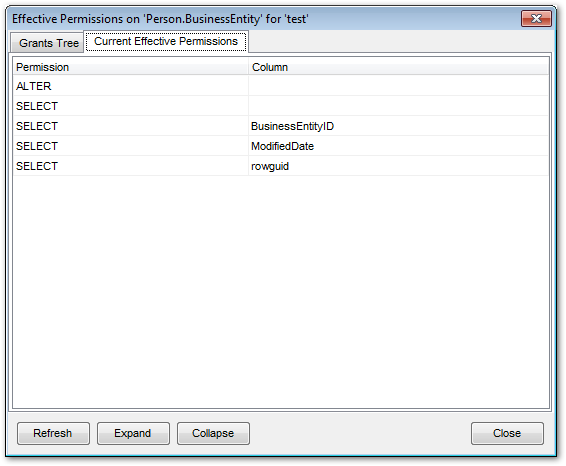 Grant Manager - Viewing effective permissions - Current