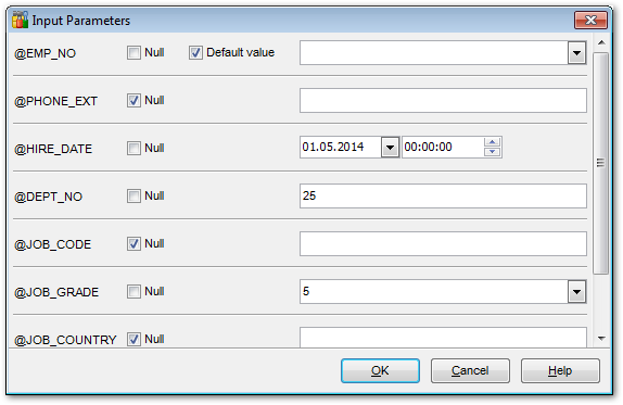 Procedure Editor - Specifying input parameters