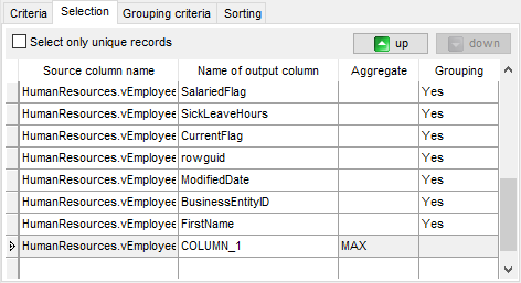 Query Builder - Setting output fields