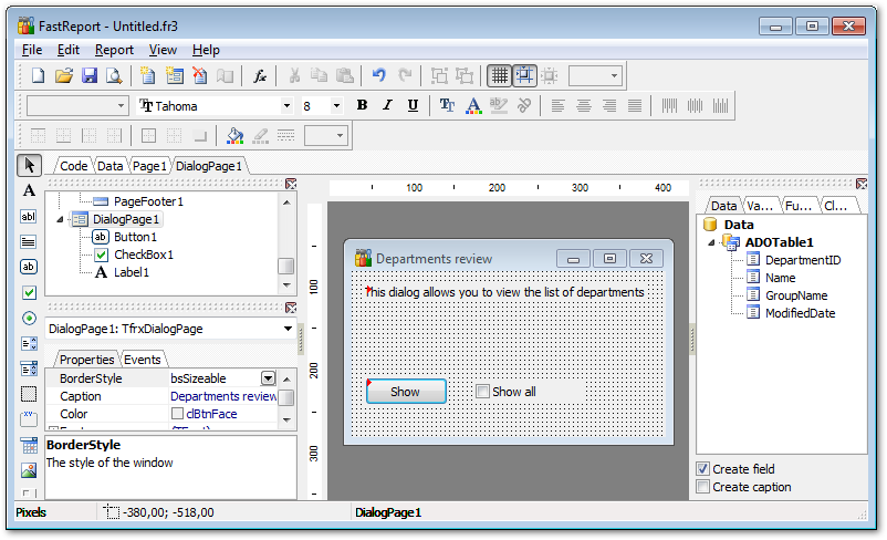 Report Designer - Adding dialog form