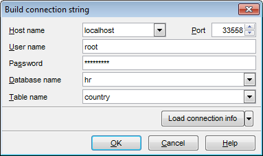 Table Properties - Setting federated table options - Build connection string