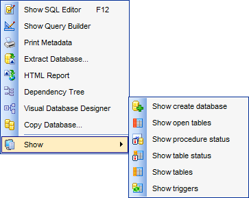 Using context menus - Database context menu BDTools