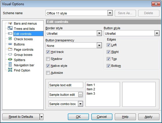 Visual Options - Edit controls