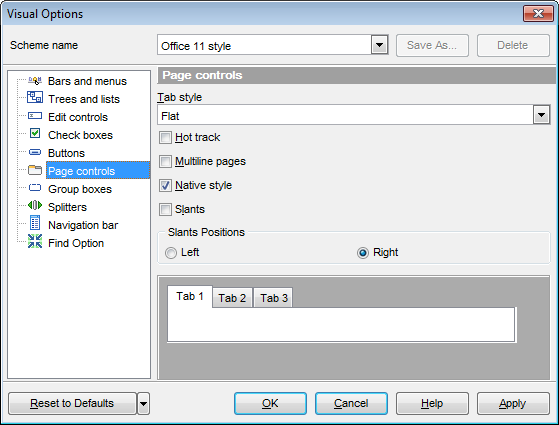 Visual Options - Page controls