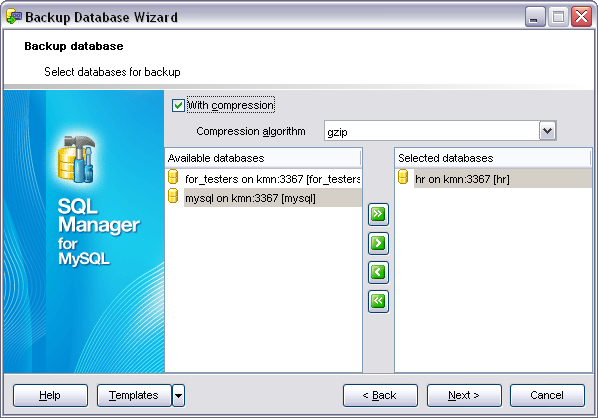 Backup Database - Select databases for backup