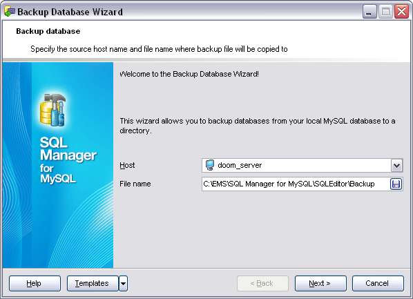 Backup database - Specify Source Host