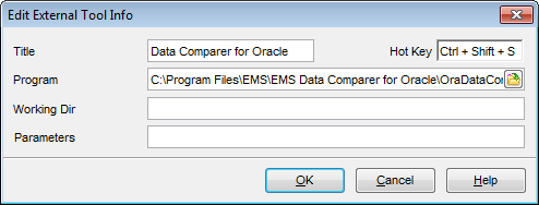 External tools - External Tool Info editor