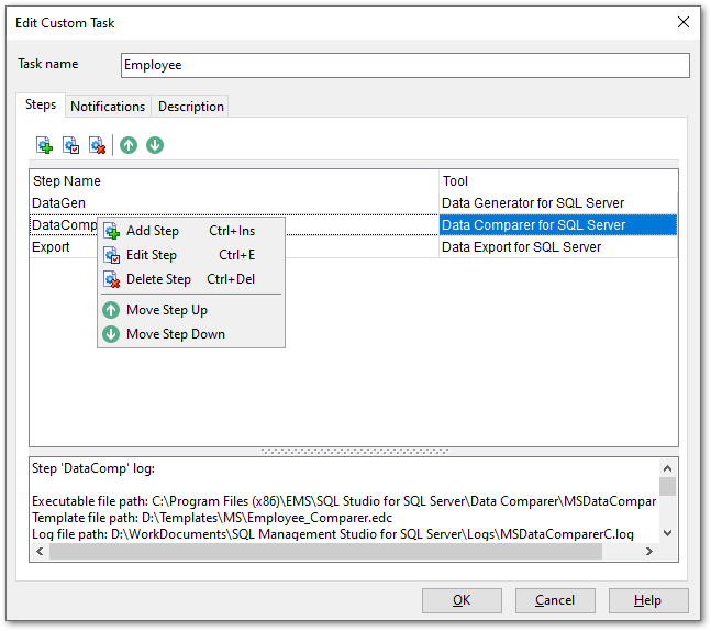 Scheduling and Performing tasks - Task Editor - Steps