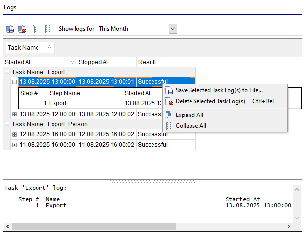 Scheduling and Performing tasks - Managing logs