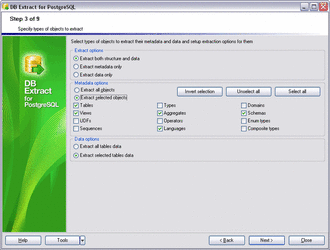 Selecting types of objects to extract