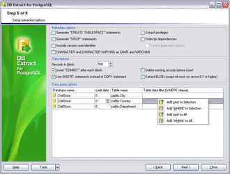 Setting up extraction options