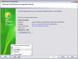 Restoring extract parameters from a template file