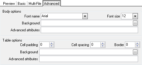 Format-specific options - HTML - Advanced