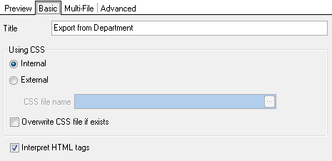 Format-specific options - HTML - Basic