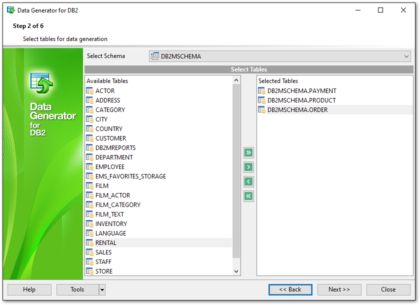 Step 2 - Selecting schemas and tables