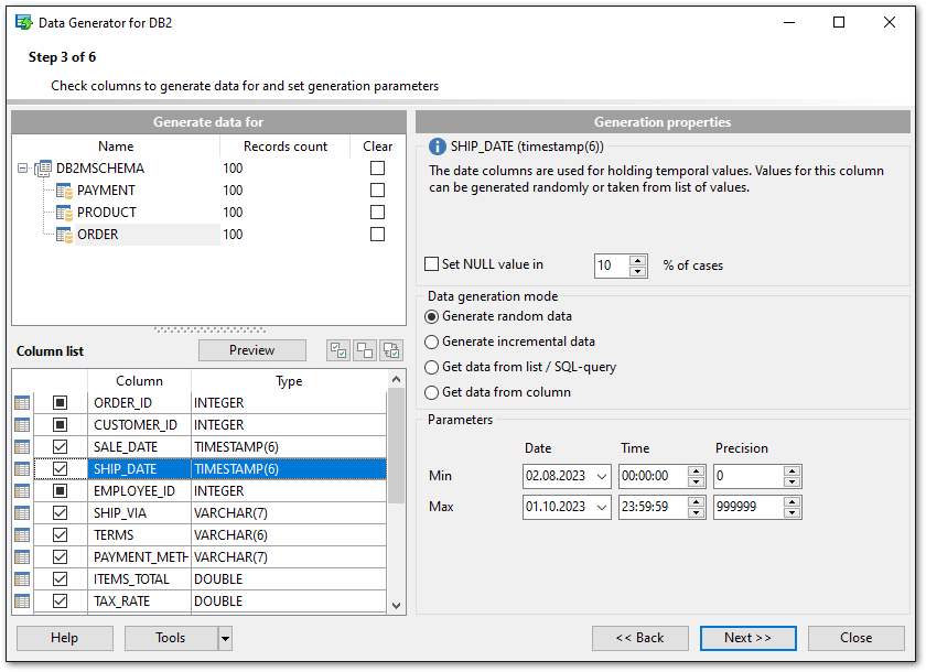 Step 3 - Specifying generation parameters