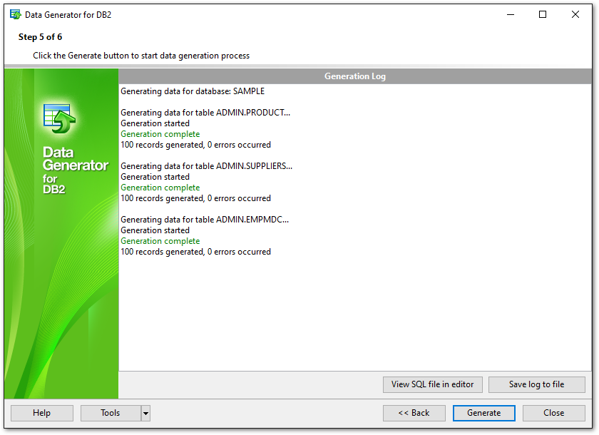 Step 5 - Start of data generation