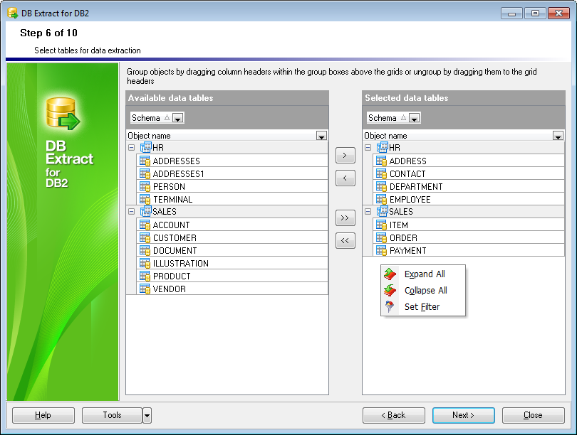 hs2114 - Step6 - Selecting tables for data extraction