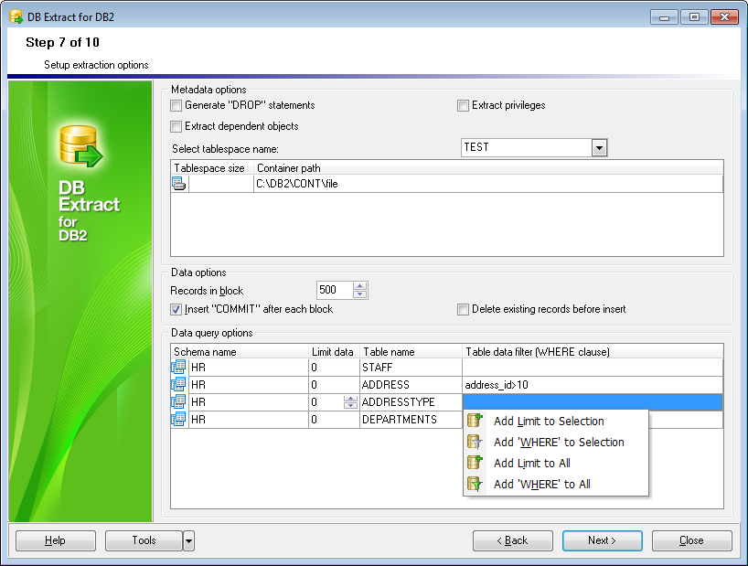 hs2116 - Step7 - Setting up extraction options