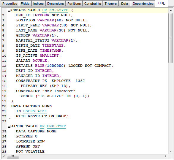 Appendix - Viewing DDL structure