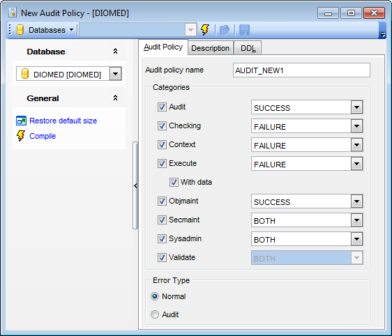 Audit Policy Editor - Editing audit policy definition