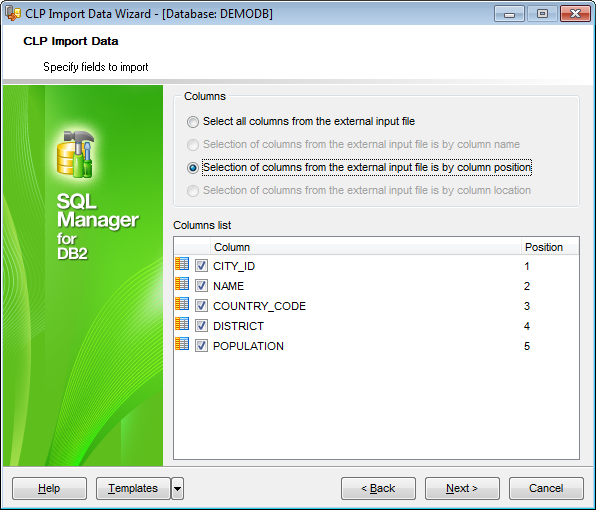 CLP Import - Specifying fields to import