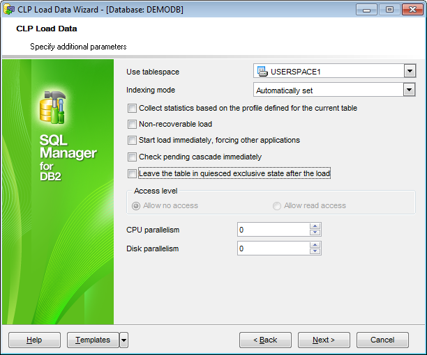 CLP Load - Specifying additional parameters