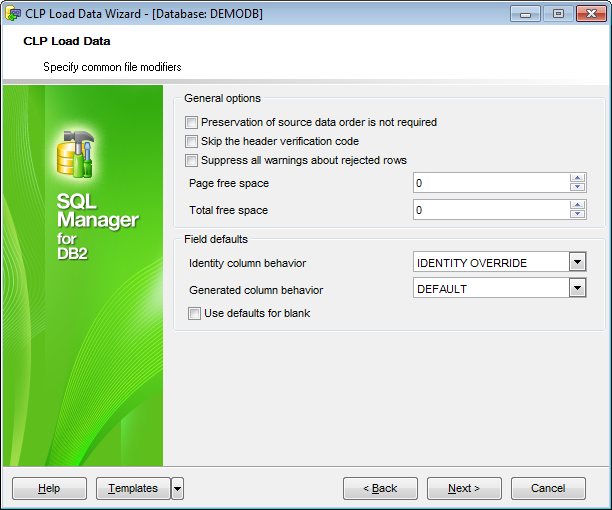 CLP Load - Specifying common file modifiers