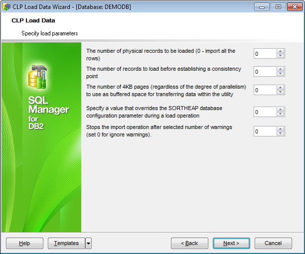 CLP Load - Specifying load parameters