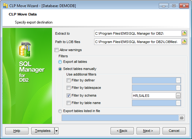 CLP Move - Specifying EXPORT destination