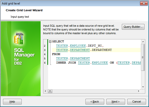 Create Grid Level - Defining source for detail level - Query