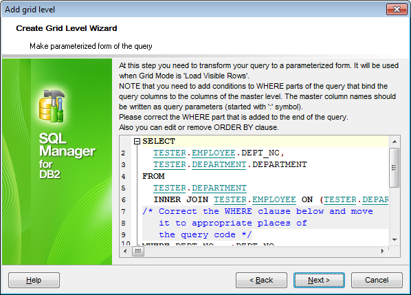 Create Grid Level - Query parameterization