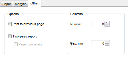 Create Report - Specifying other page settings