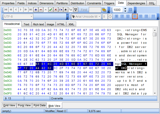 Data View - BLOB View - Hexadecimal