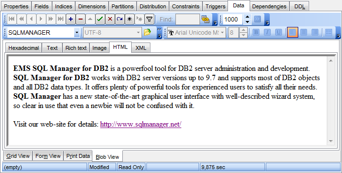 Data View - BLOB View - HTML